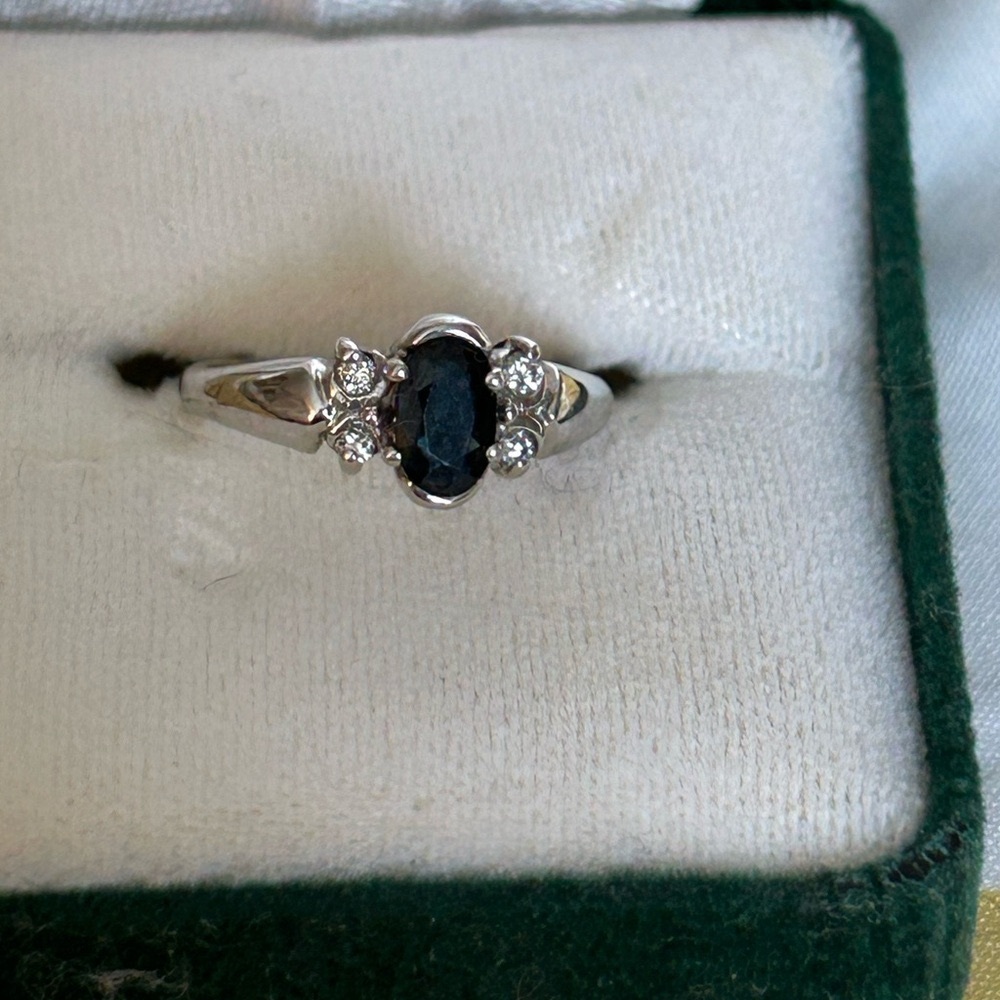 Dark Sapphire and 14K White Gold Ring